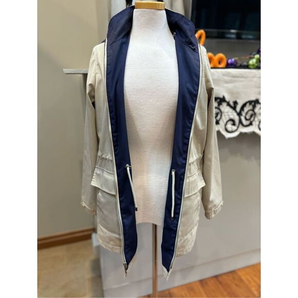 London Fog M khaki - navy zip front hip length adjustable waist cotton blend jac - Picture 4 of 8